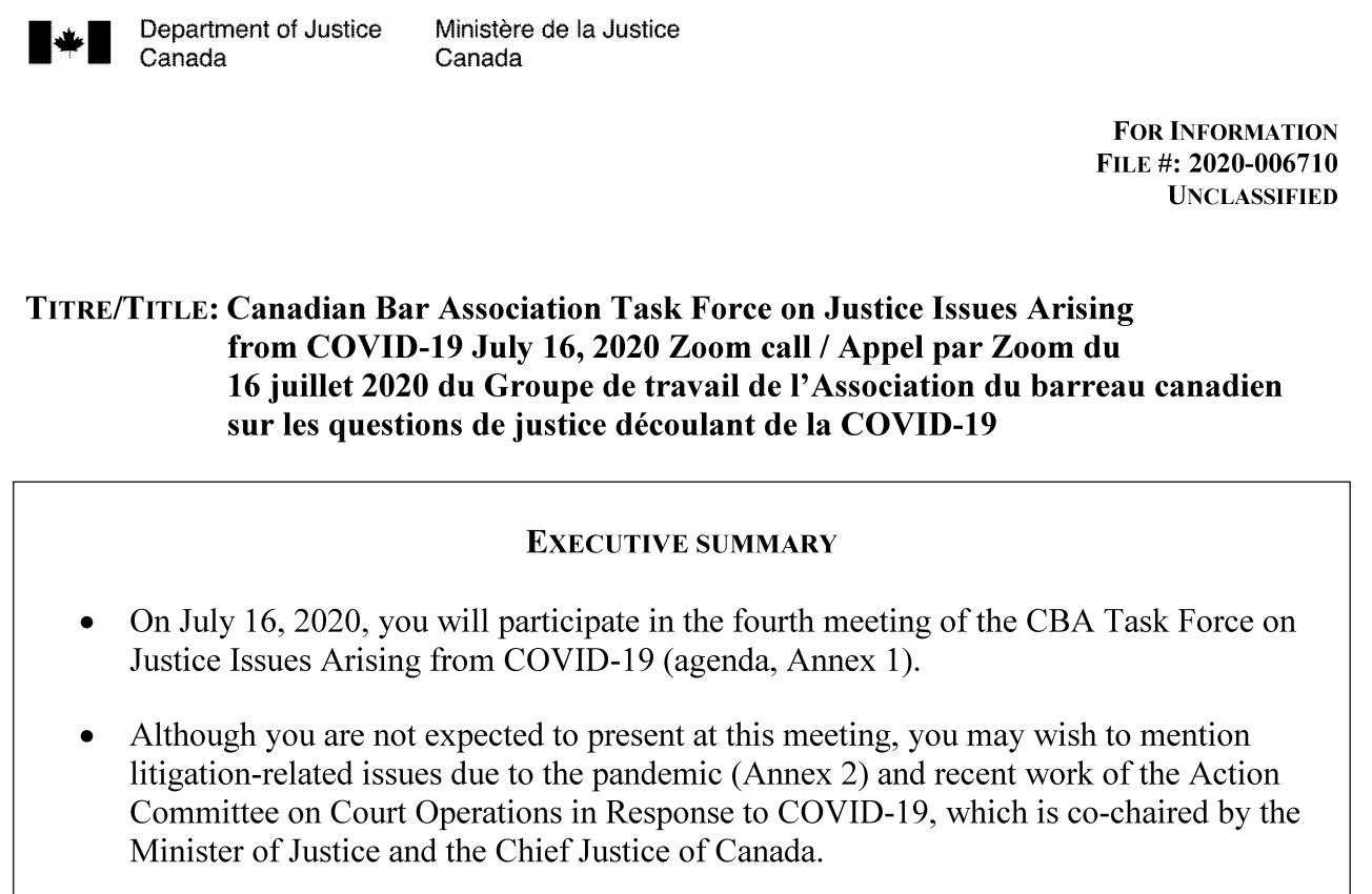 Briefing and Agenda for July 16, 2020 CBA COVID-19 Task Force Meeting