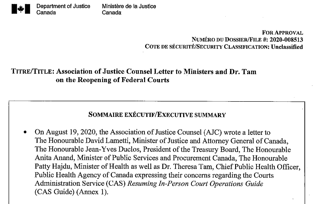 Briefing re: Association of Justice Counsel Complaint Over Reopening Procedures