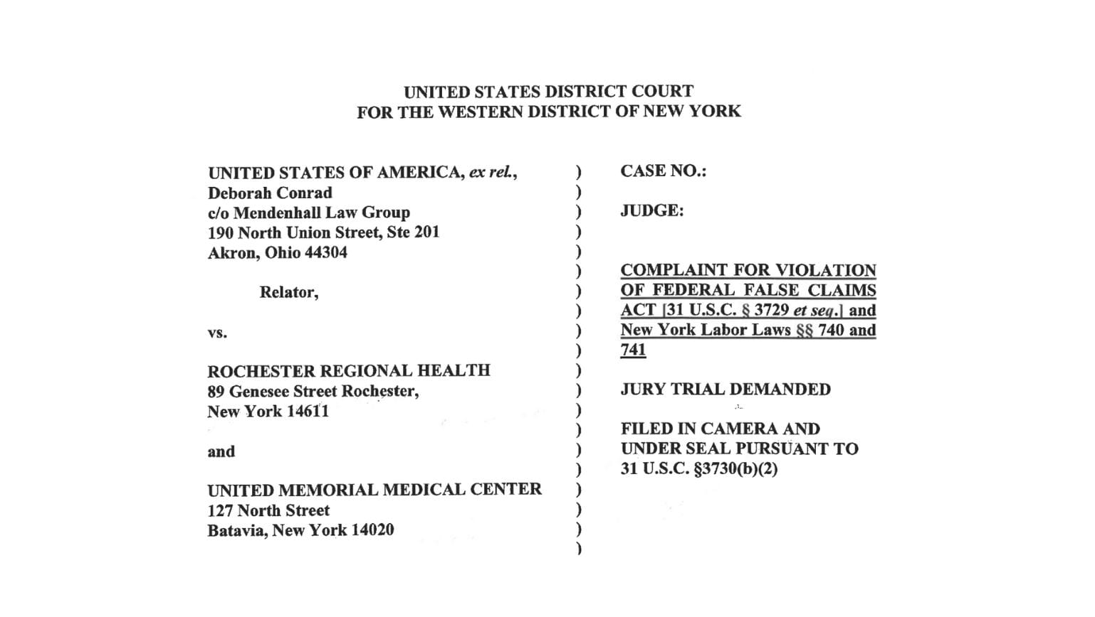 U.S. ex rel. Conrad v. Rochester Regional Health